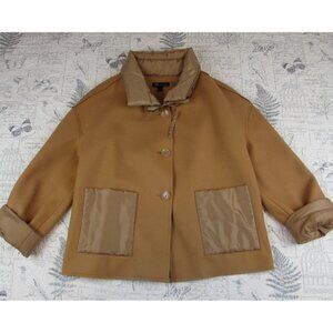 New RENUAR camel button front car coat jacket puff collar pocket cuff womens M